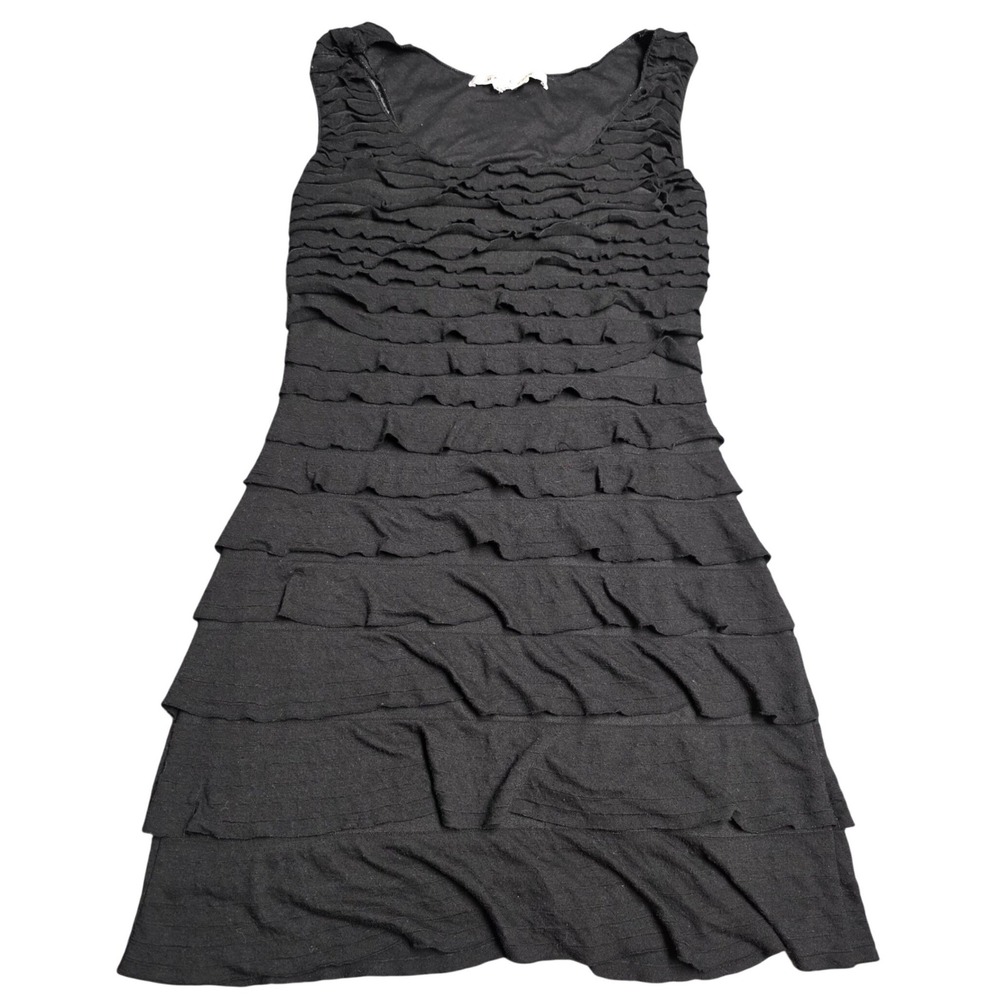 Max Studio Tiered Ruffle Shift Mini Dress Women's Size M Black Sleeveless Casual